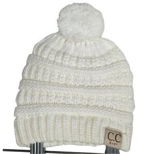 BABY Solid Chunky Cable-Knit Pom C.C Beanie Ivory Bobble Hat Toboggan Infant OS